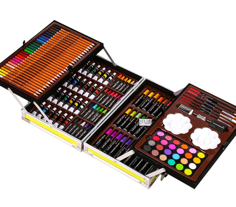 Children's painting supplies Double aluminum box Watercolor pencil oil painting stick paint Set Art training gift box thumbnail
