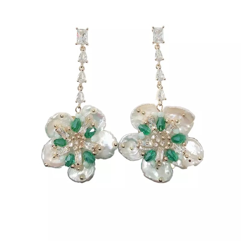 The 925 silver needle mori department is super celestial restoring ancient ways natural pearl handcraft Baroque shell petal earring thumbnail