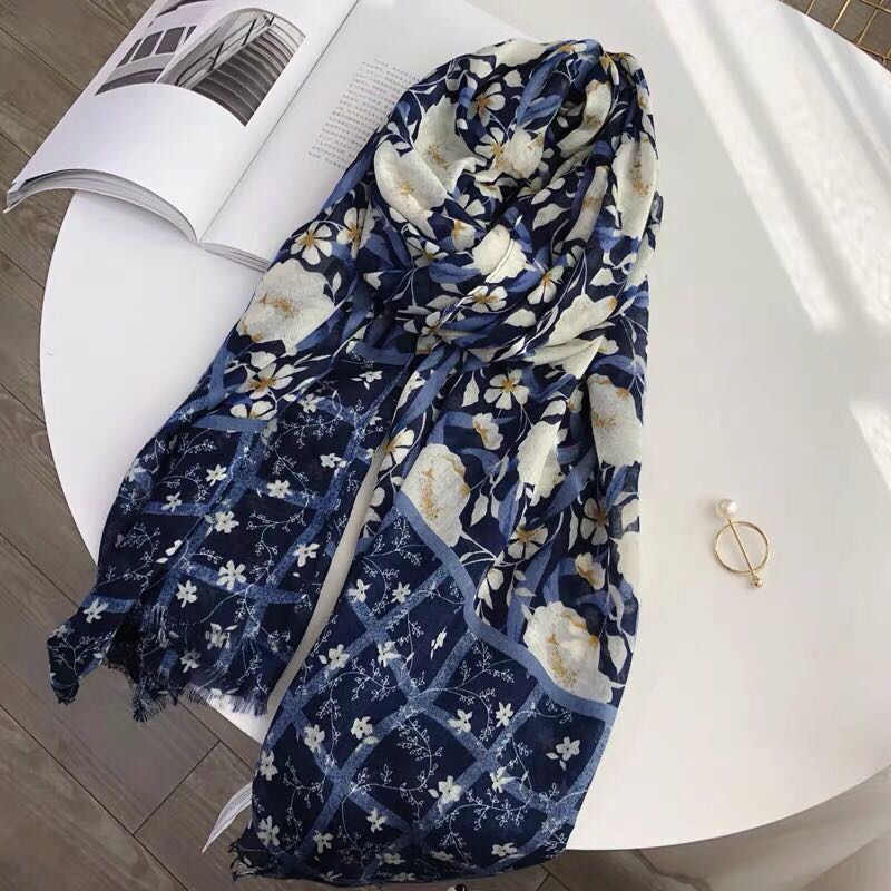 Spring And Autumn New Thin Women's Silk Scarf Raw Edge Printed Shawl Shawl