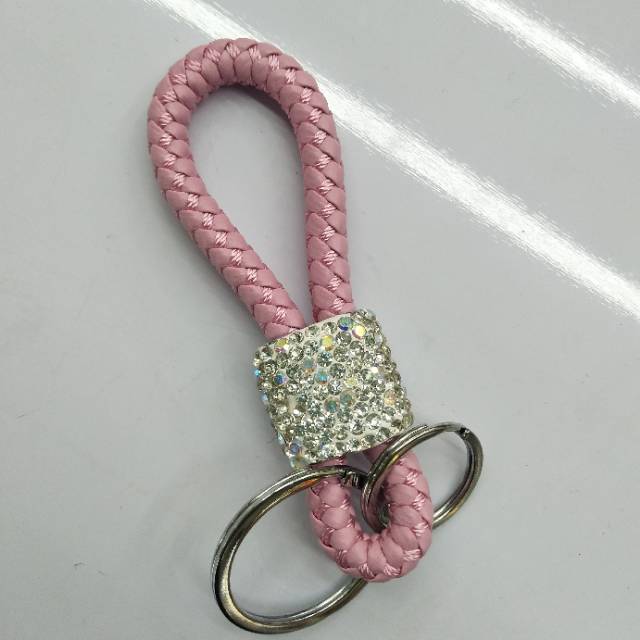 欧美热销真皮编织玻璃水钻女士钥匙扣挂件