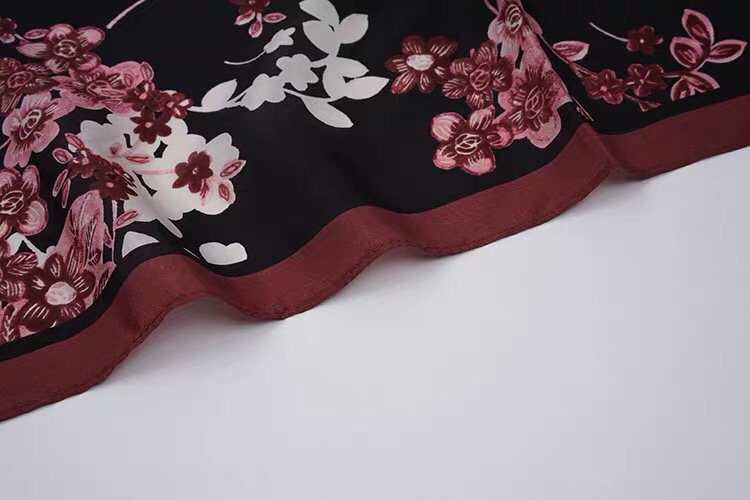 Women's Silk Scarf With Black Flowers Spring And Autumn Decoration Small Size Silk Scarf details Picture
