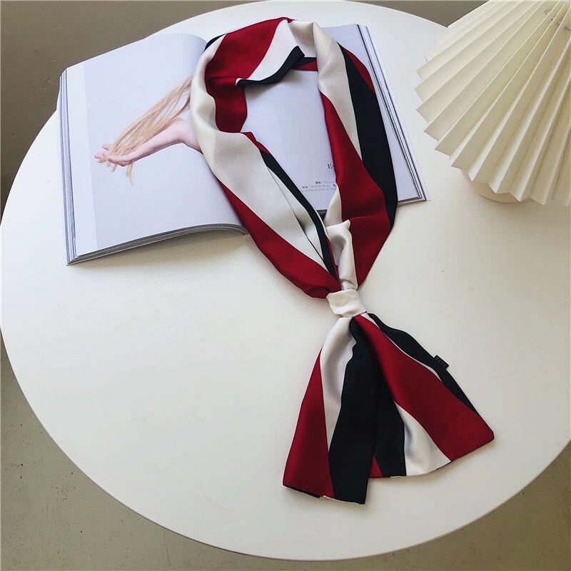 Women's Fashion Trend Casual Everything Simple Silk Striped Scarf Silk Scarf