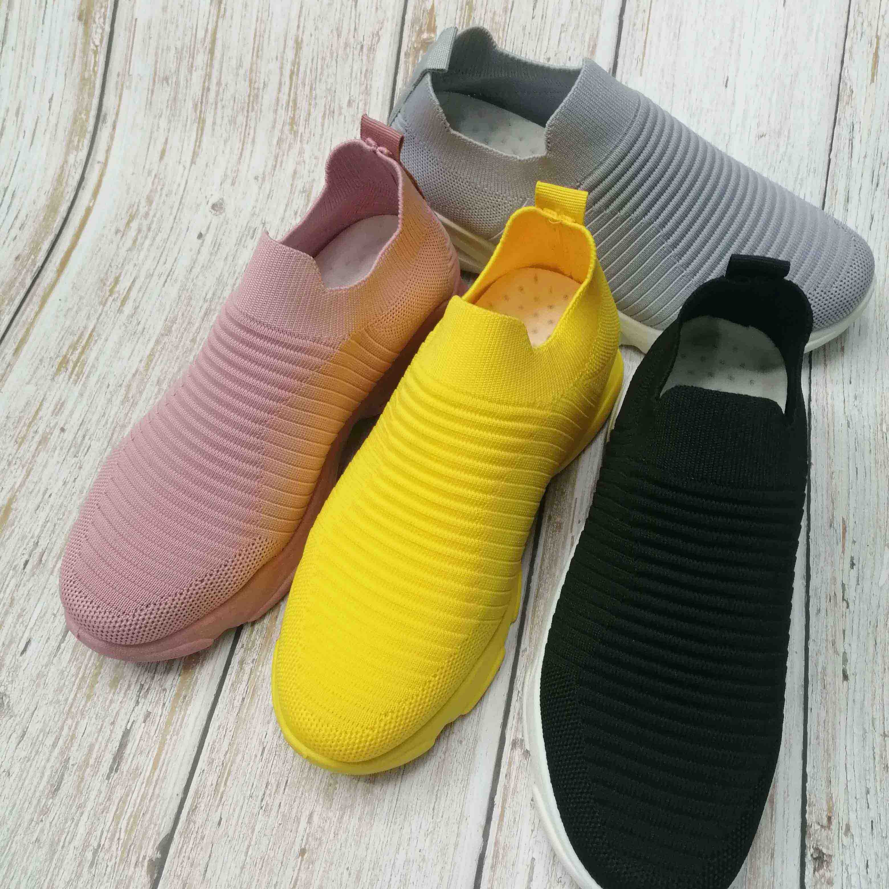 Plain Horizontal Pattern Women Spring And Autumn New Running Shoes Breathable Flying Woven Casual Shoes Specification drawing