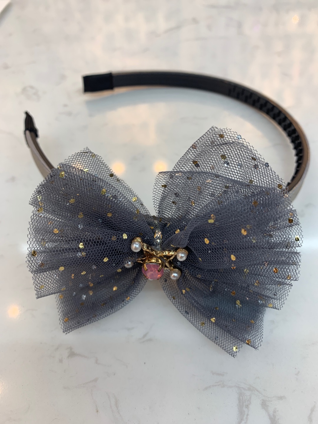 New gauze pearl rhinestone bow headband hair band thumbnail