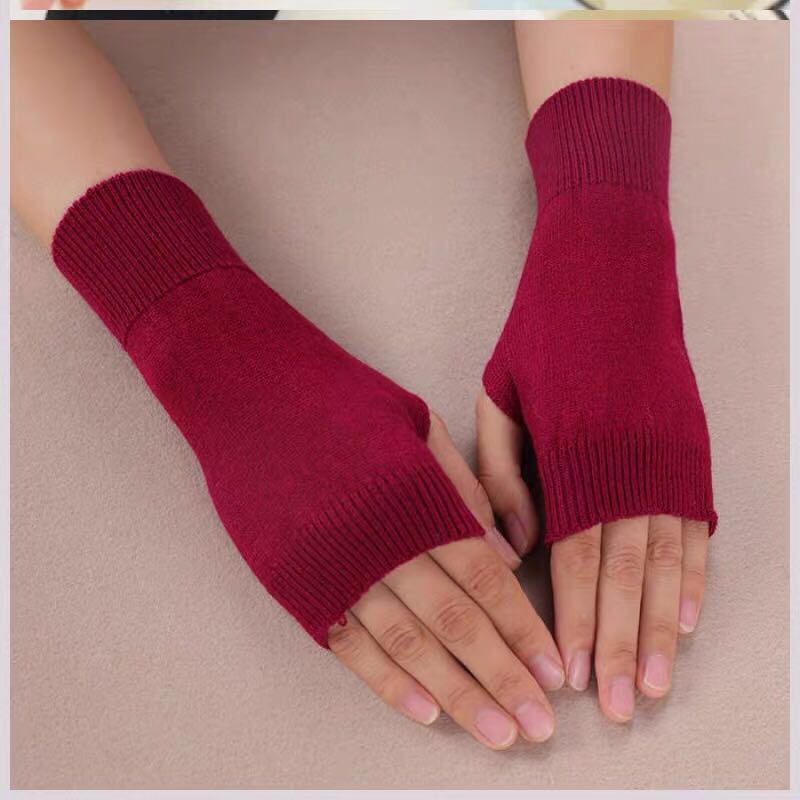 半指手套男女士春秋季薄款针织纯色黑色露指学生写字保暖手套冬天