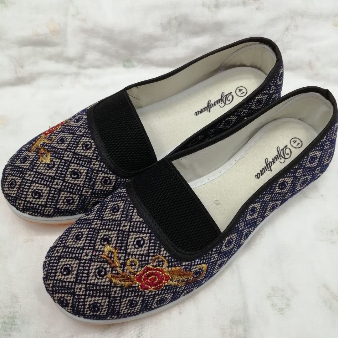 Cirrus Chequer Tattoo Flower New Cloth Shoes Women Work Field Work Anti-Slip Wear-Resistant Soft Sole Single Shoe Rubber Shoes Tendon Sole Shoes For The Elderly details Picture