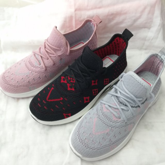 碎花点条纹系带春秋新款跑步鞋透气飞织百搭女士休闲鞋细节图