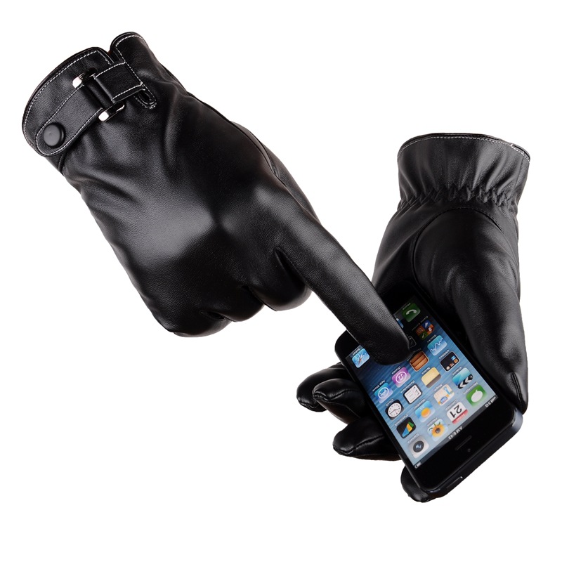 Winter gloves, men's touch screen leather gloves, simulated leather, washed leather, PU with fleece, warm cycling gloves, driving Specification image