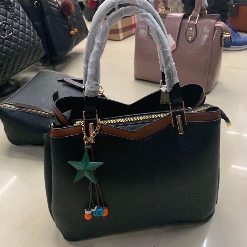 Black handbag bag lady bag leather satchel star pendant money thumbnail
