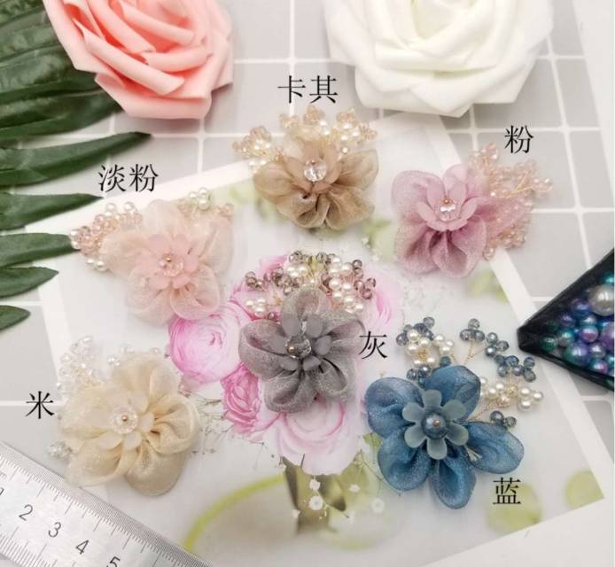 Japanese antique pearl crystal small cloth flower DIY accessories accessories clothing corsage DIY flower hair clip accessories thumbnail