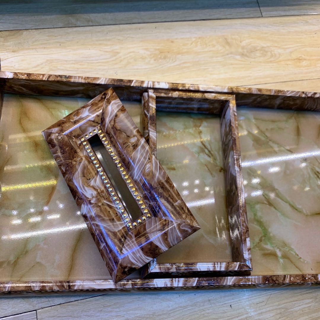 Marbled Coffee Table Table Table Tissue Box Remote Control Storage Dual Space Storage details Picture