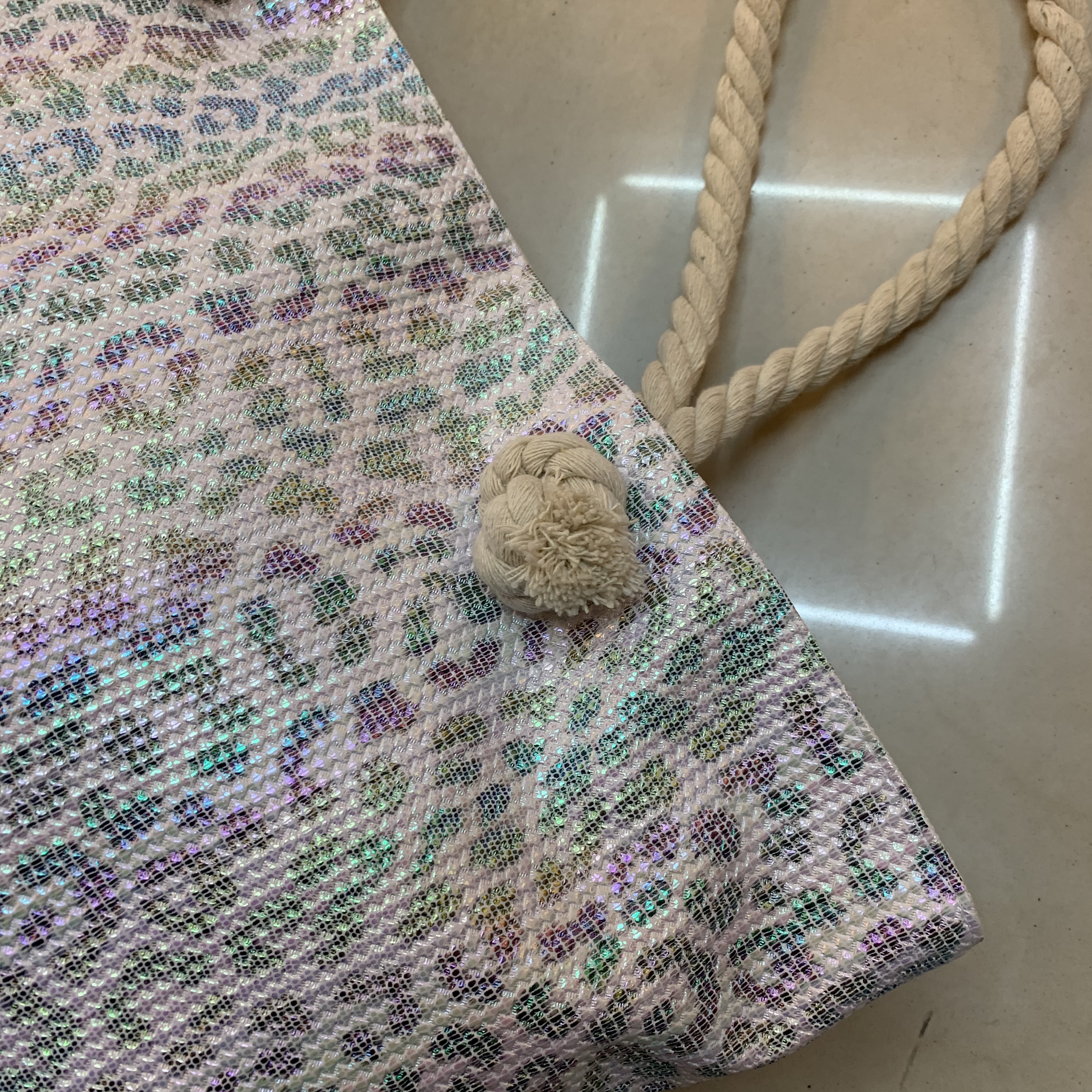 New Sequin Leopard Bag Canvas Bag Beach Bag Youth Bag Going Out Space Mommy Bag Straw Bag Women's Hook details Picture