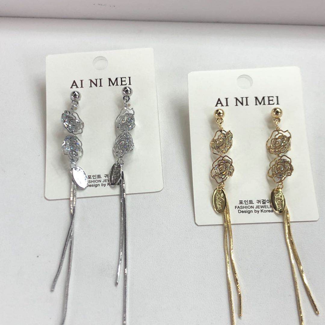 韩版简约款小清新花朵长款流苏耳环超闪耳饰可爱甜美高雅耳饰1