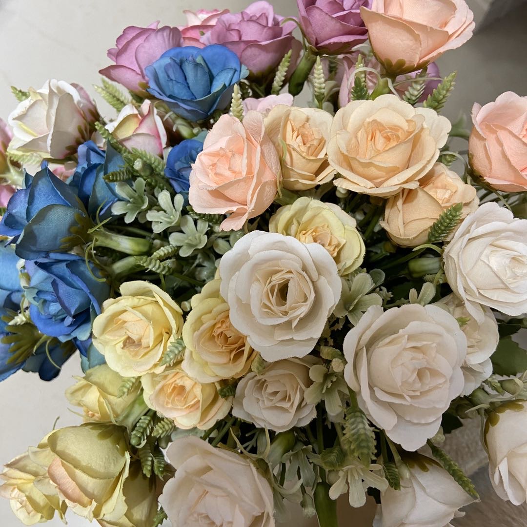 仿真花绢花假花婚庆装饰花客厅装饰花餐桌花艺韩式玫瑰10头