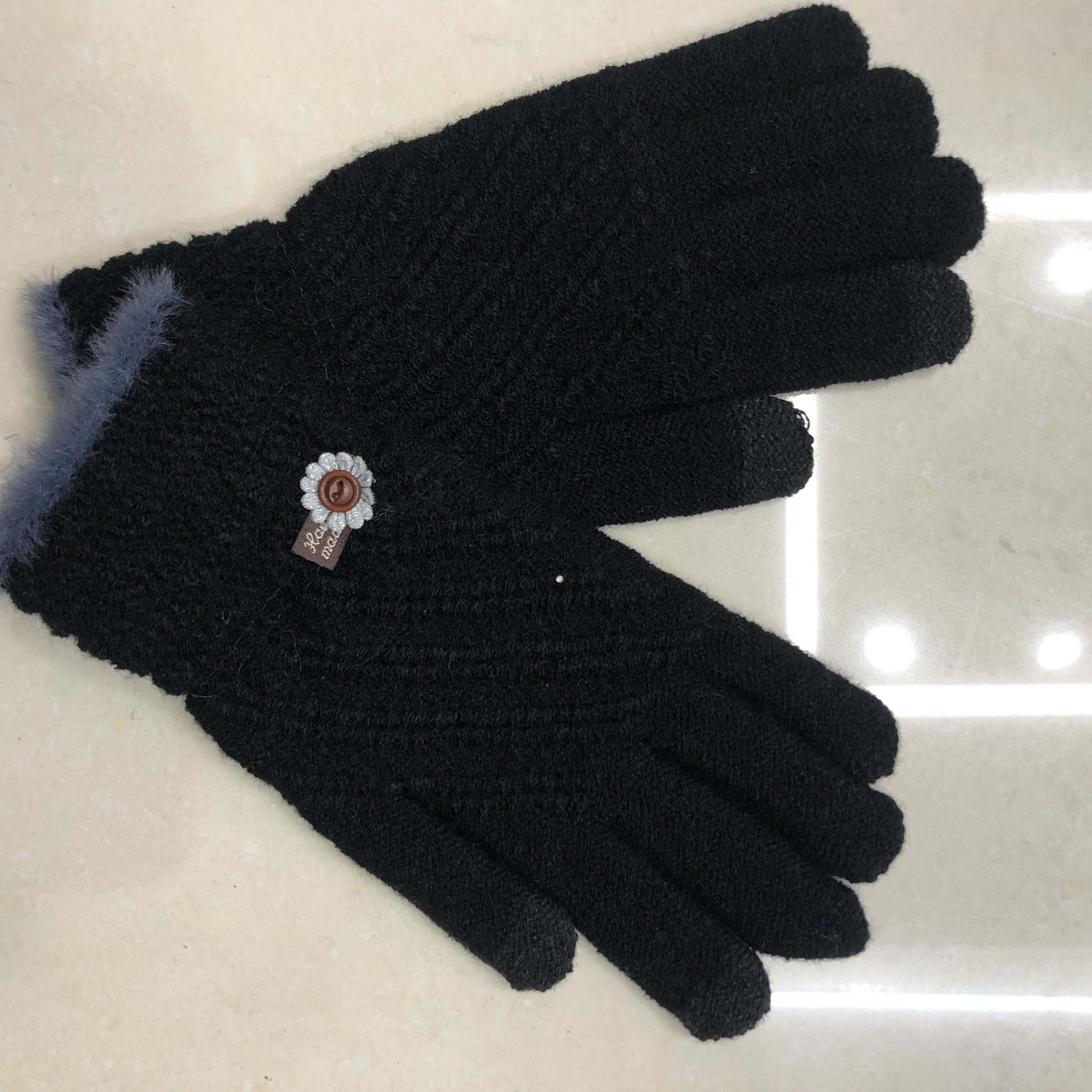 Knitted Wool Thickened Student Hand Flip Mouth Imitation Cashmere Women's Warm Touch Screen Gloves Fall Winter
