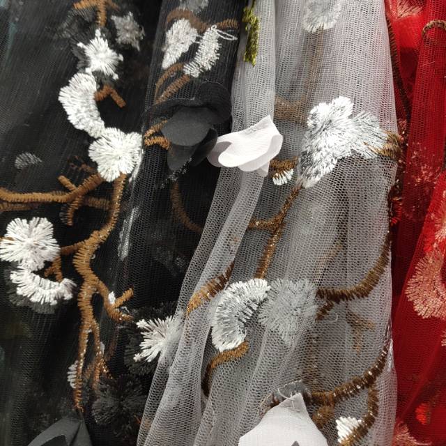 Embroidered mesh fabric for clothing and headwear Specification image