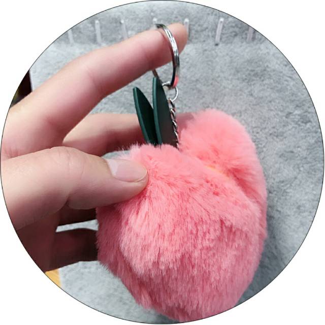 Faux fur apple keychain pendant, fake fur heart