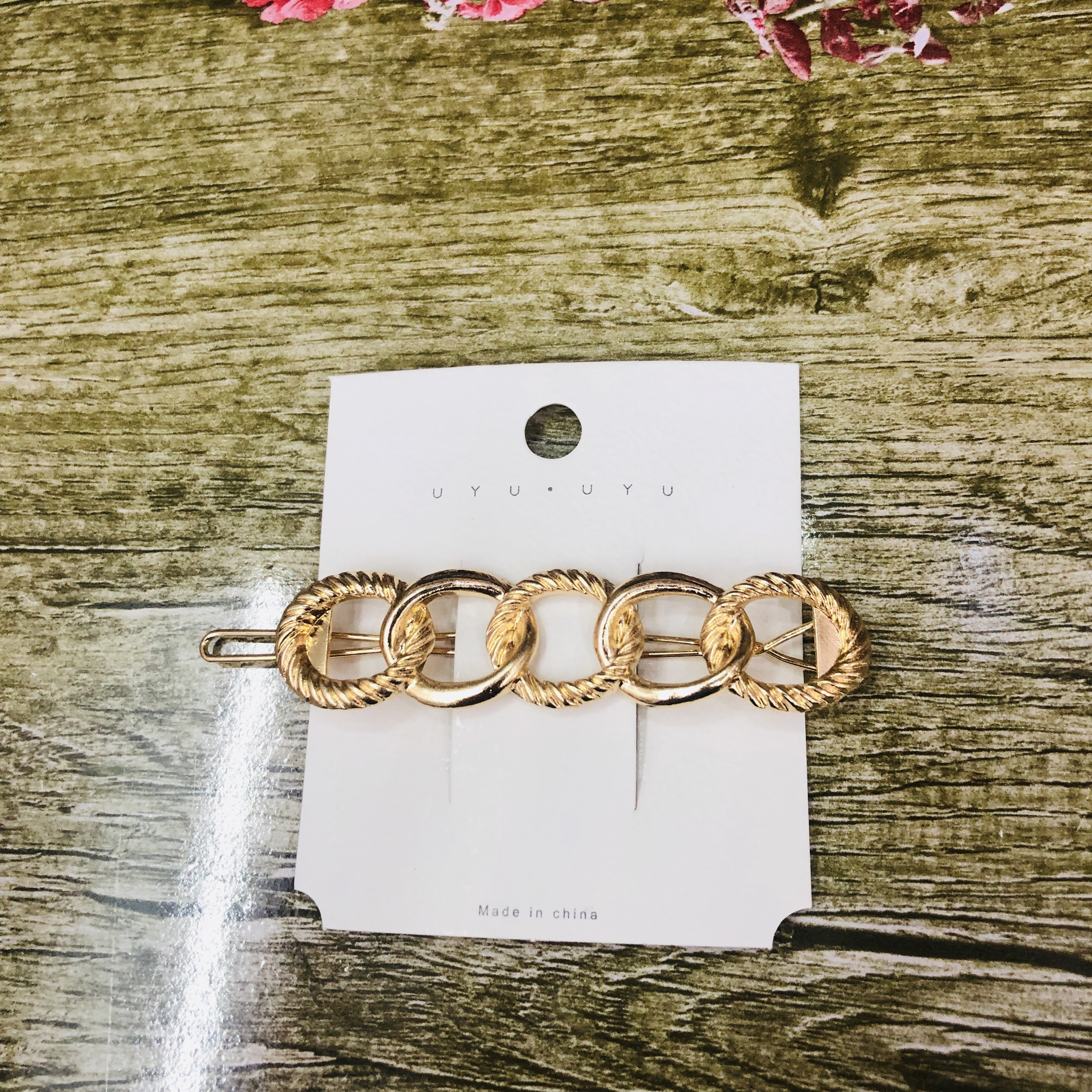 一间小饰 韩国合金卡子一字夹头饰边夹女发夹ins网红刘海夹发卡金色五圈设计你 小发夹