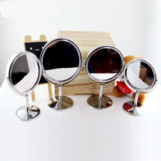 书桌欧式金属迷你小镜子化妆镜台式办公室镜子简约大号公主梳妆镜