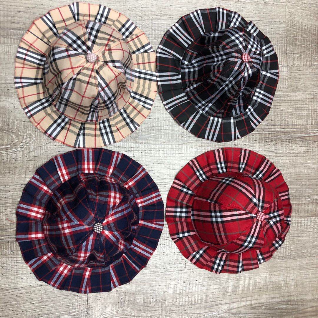Children's Basin Hat Sun Hat Spring And Autumn Day Plaid Double Basin Hat Baby Hat Sun Hat Boys And Girls Fisherman Hat Tide details Picture