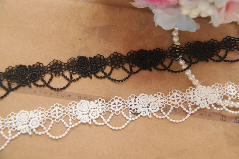 D26 Handmade Garment Accessories Lace Water Soluble Embroidery Double Rose Curtain Lace Width 2.5Cm Specification drawing