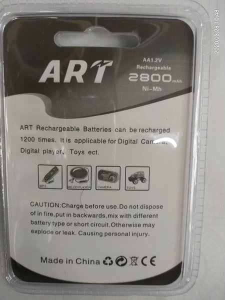 Four ART card-mounted AA1.2V rechargeable batteries details Picture