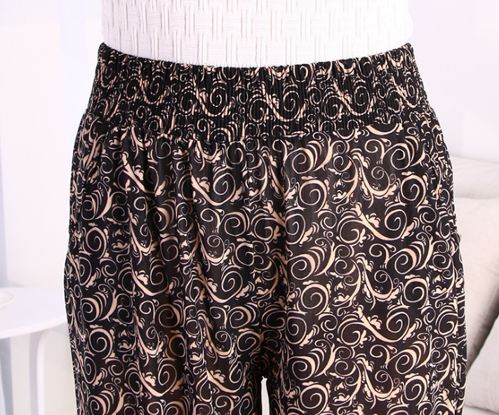 High-waisted Korean-style wide-leg pants, large-sized 9-inch casual pants for middle-aged and elderly people, and multi-patterned women's pants details Picture