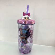 Double little girl sequin glass Colorful juice glass beer glass bar drinking glass liquid cold glass