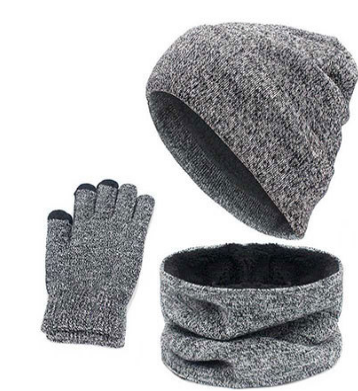 European And American Foreign Trade Aliexpress Explosive Hat Set Autumn And Winter Men Warm Wool Hat Scarf Gloves Three-Piece Set