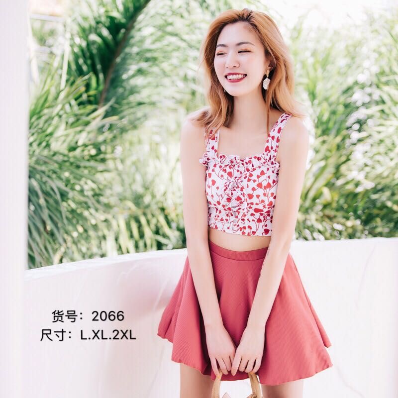 新款分体显瘦遮肚少女温泉泡澡服学生装