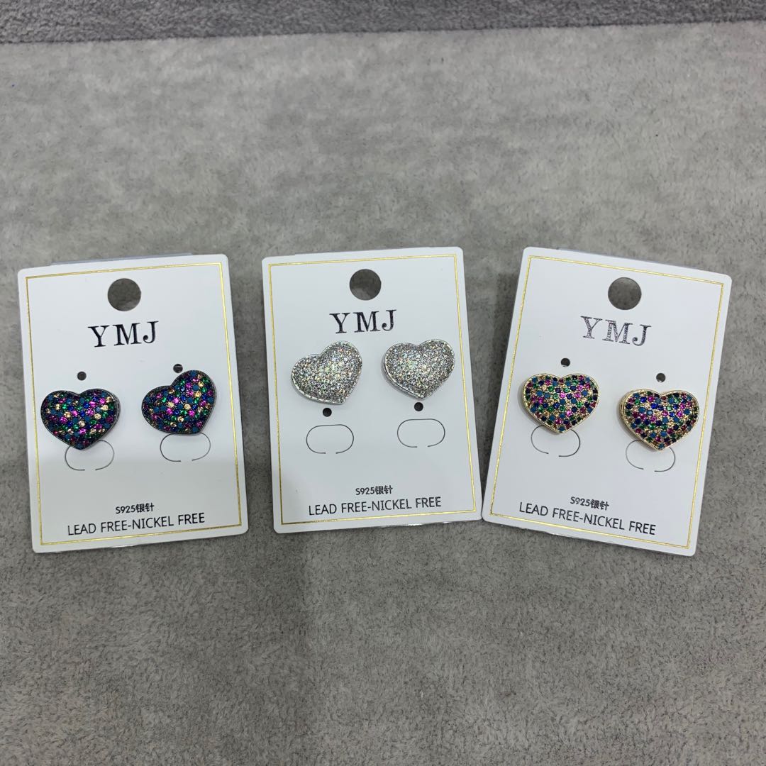 桃心耳环镶钻气质时尚锆石防过敏耳环