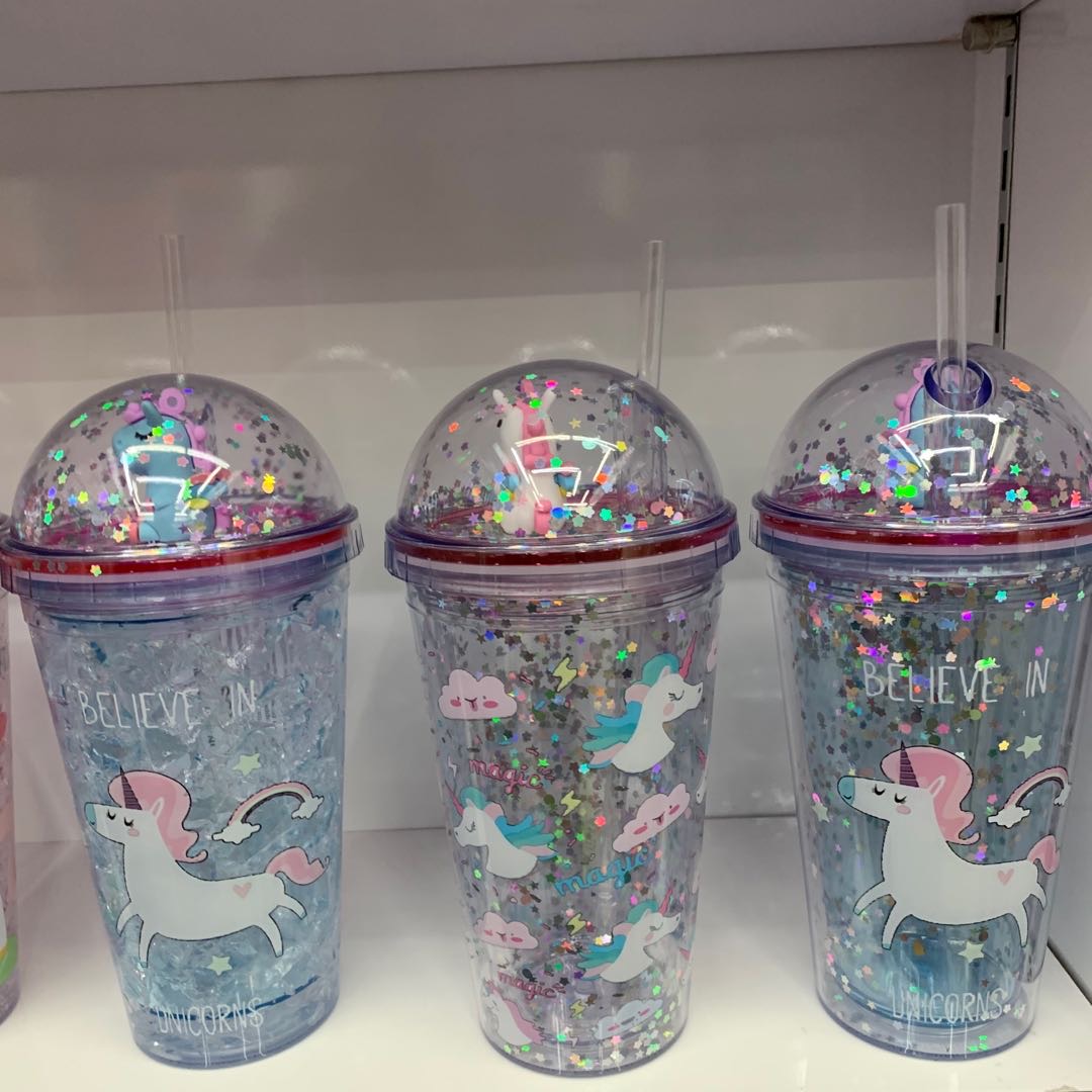 少女心半透明亮晶晶喝水杯立体盖子带吸管