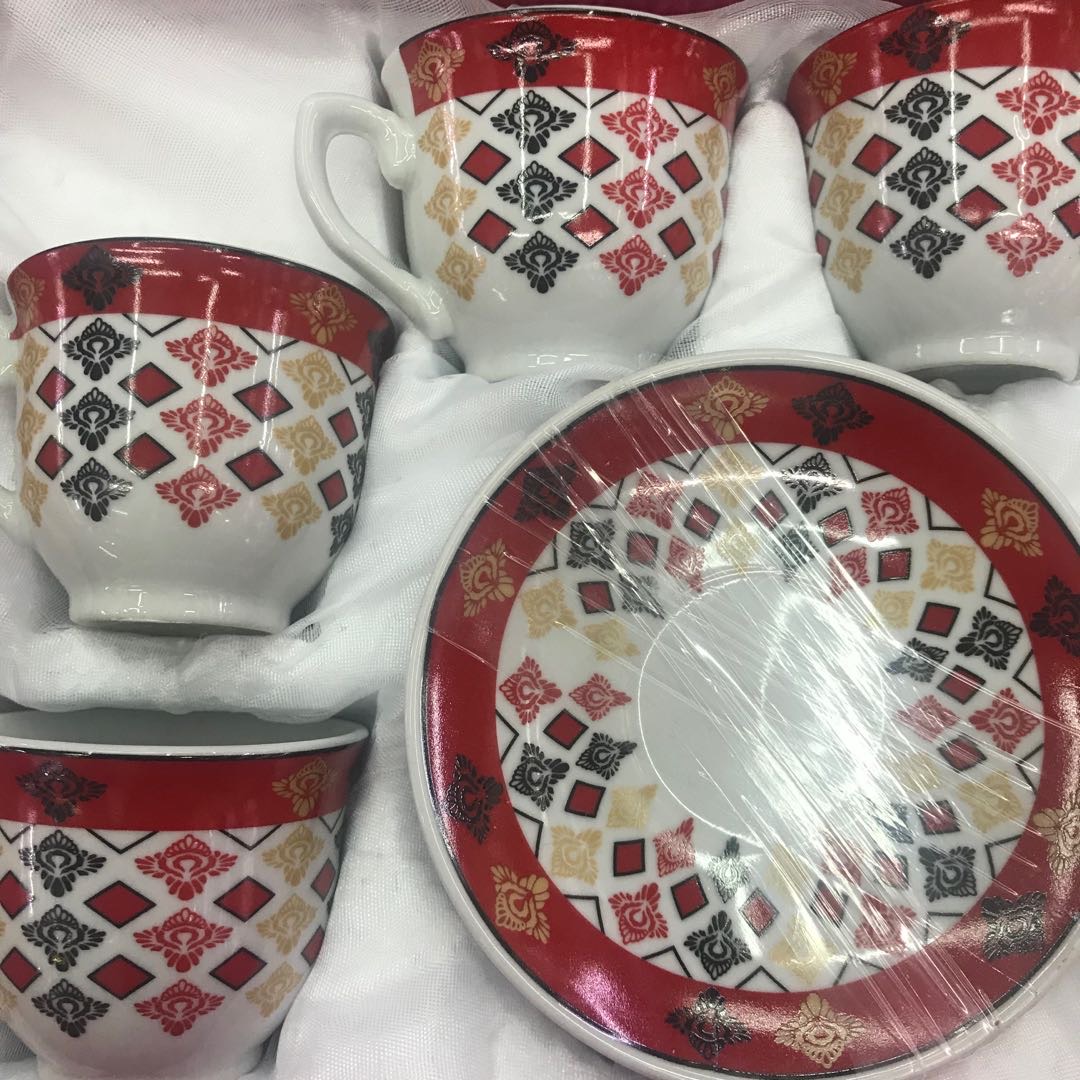 Factory direct sales of six sets of ceramic roasted flower coffee cups and saucers details Picture