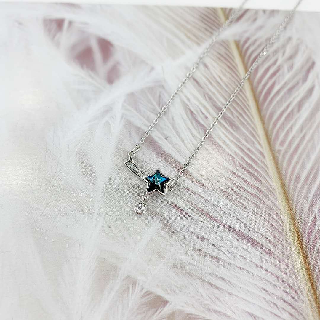 Five-pointed star sterling silver necklace, simple and versatile, fashionable and fresh, best-selling collarbone chain sapphire Specification image