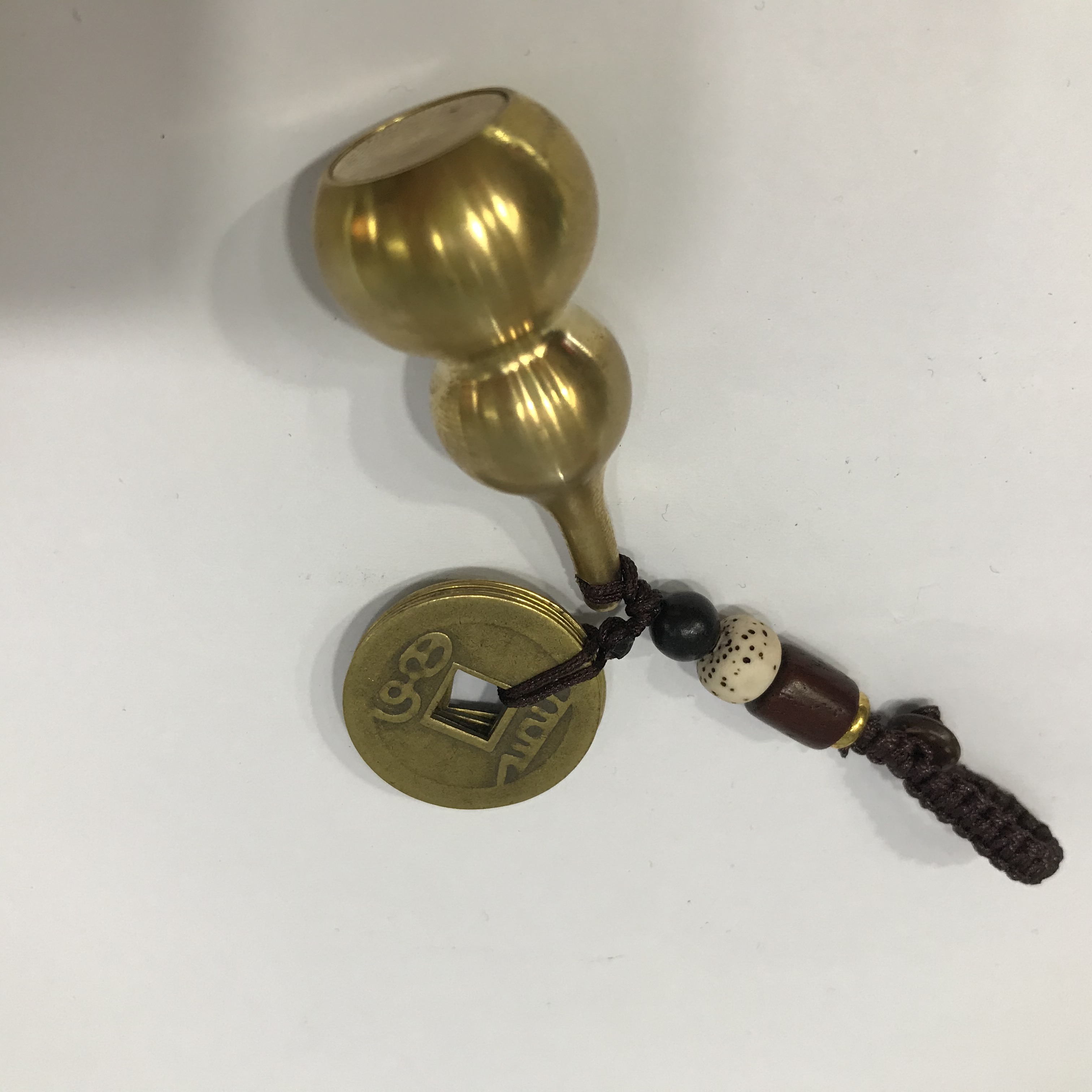 Brass keychain, smooth pure copper small gourd, car key, handcrafted creative gift