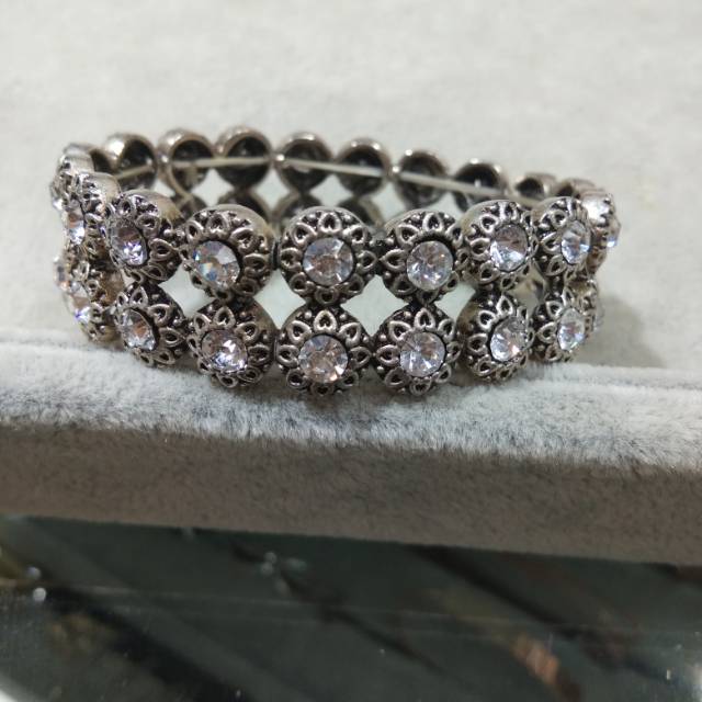 Alloy double row white dot diamond bracelet pattern antique silver bracelet jewelry