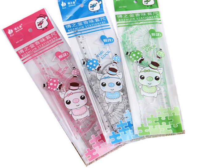 套尺塑料直尺三角尺量角器尺子圆规套装儿童四件套多功能日韩一套韩国简约可爱