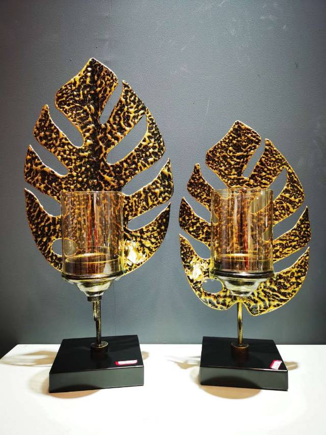 国潮中式轻奢简欧金属叶子创意摆件客厅电视柜书房样板间摆设工艺品