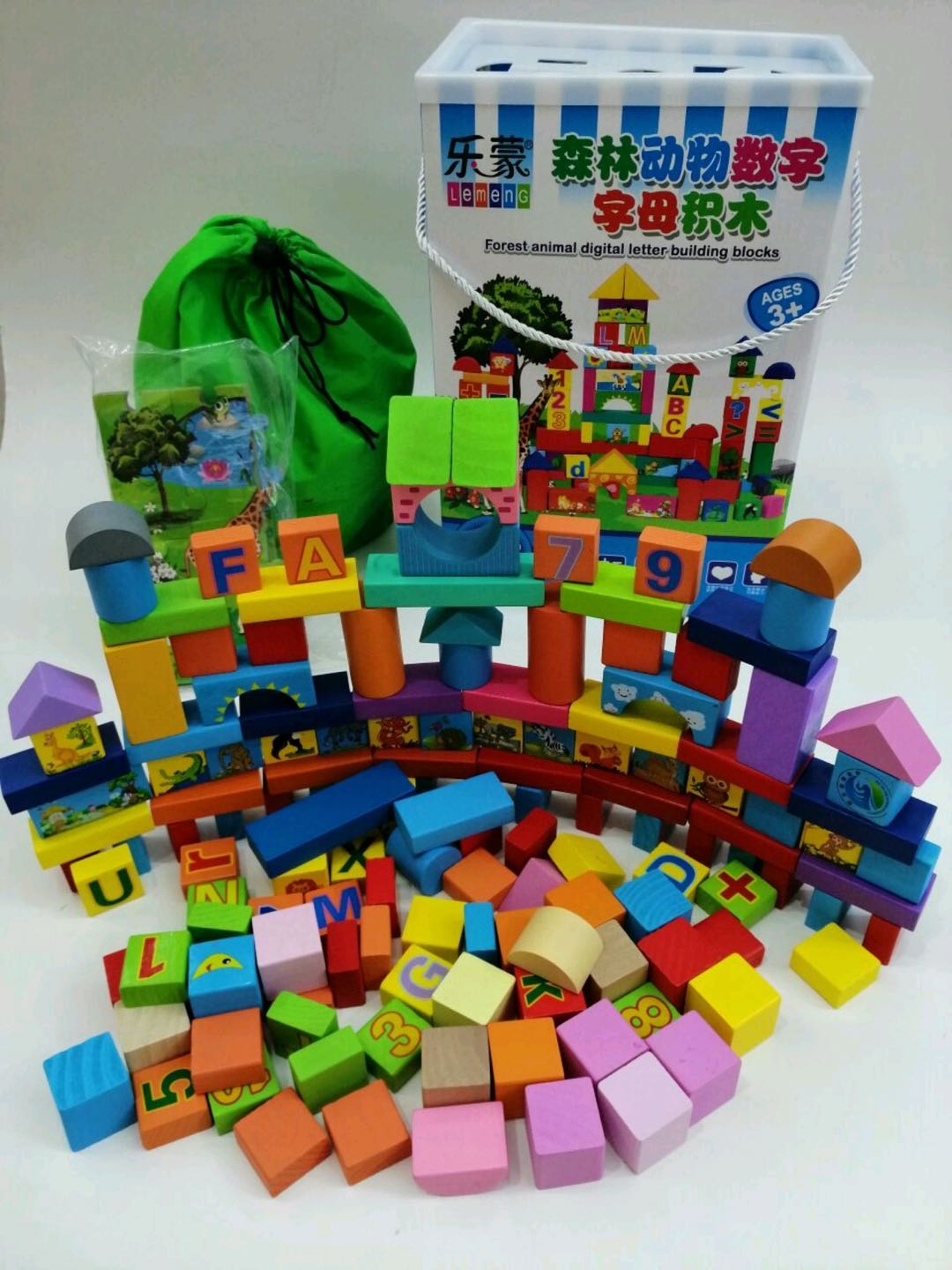 140+60 bricks solid wood products let the baby understand various geometric shapes