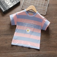 女童夏装短袖t恤2020新款韩版洋气潮童装儿童夏季条纹女宝宝上衣