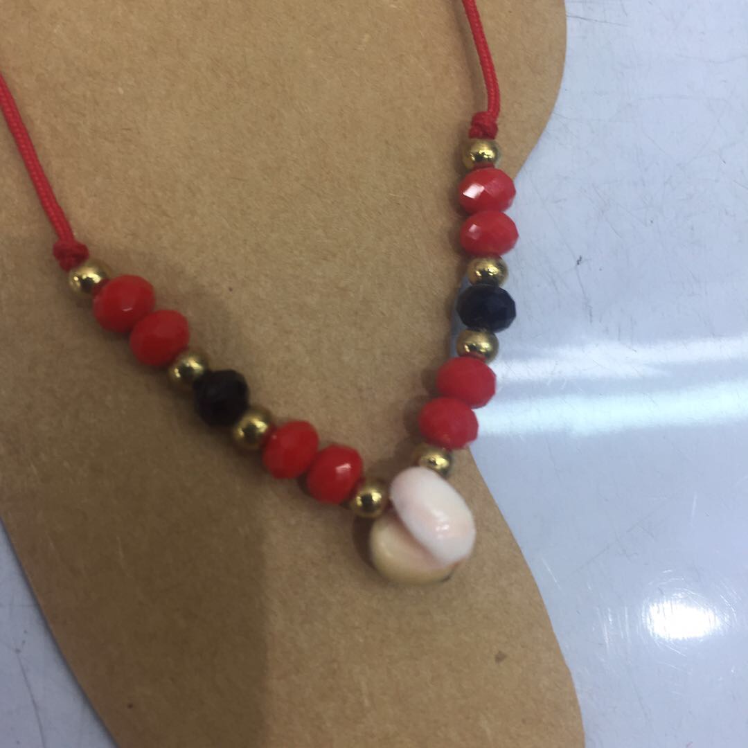 女士菱形圆珠镀金贝壳脚链