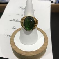New women's ring inlaid with green natural stone inlaid with agate opening male ring brass gold plated ring