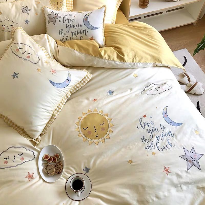 Small Fresh Pure Cotton 60 Long Staple Cotton Lovely Star Moon Quilt Set Girl Heart Four Sets details Picture