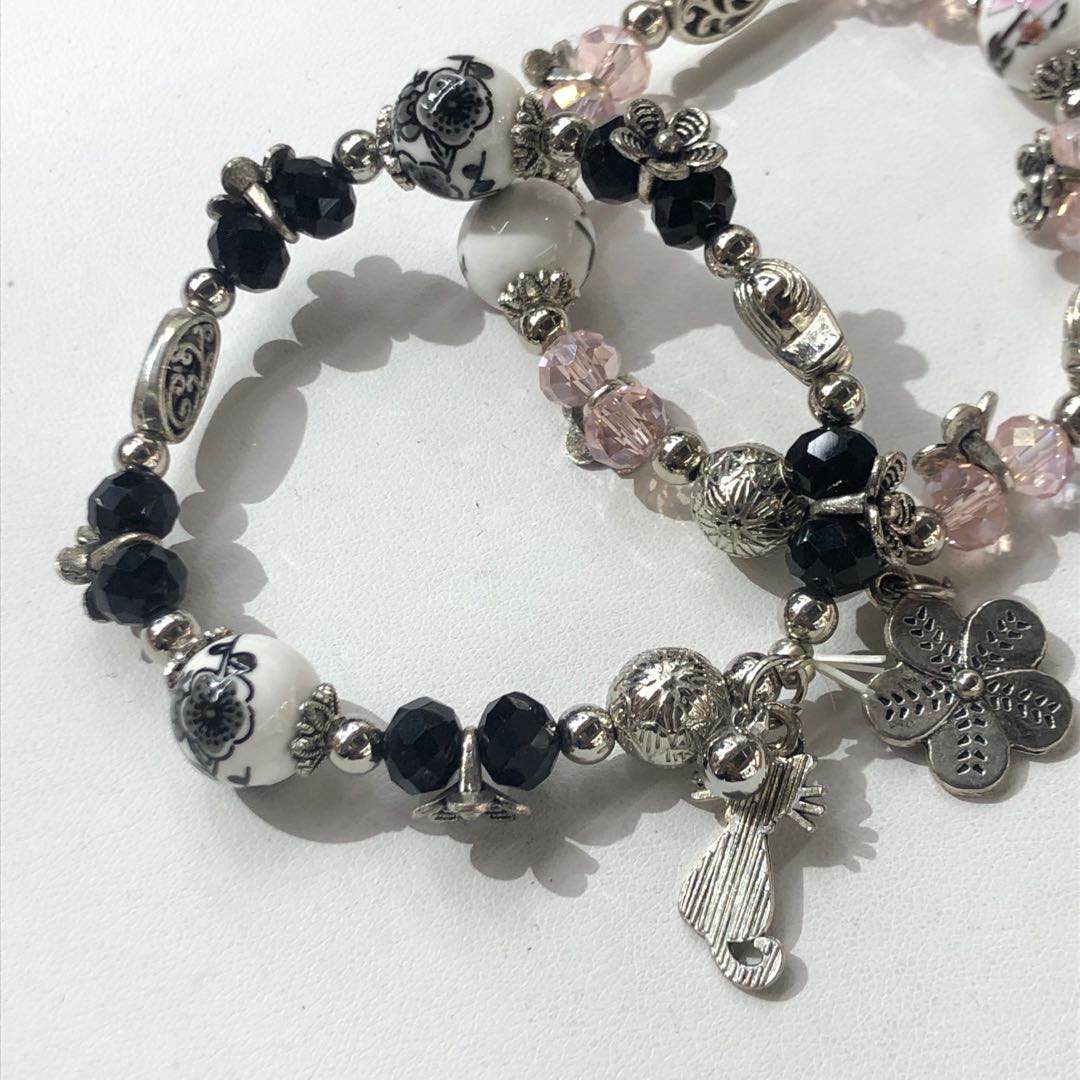 森系韩版气质印花宝石手链手串手工编织气质时尚饰品细节图