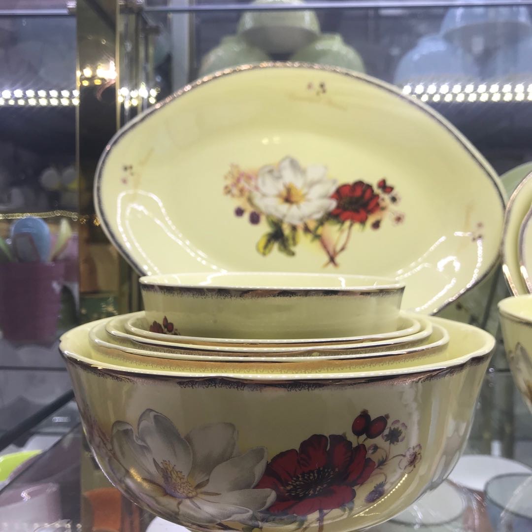 金边卡萨碗荷口碗果碟果盘方盘莲叶盘适用于微波炉电烤箱洗碗机产品图