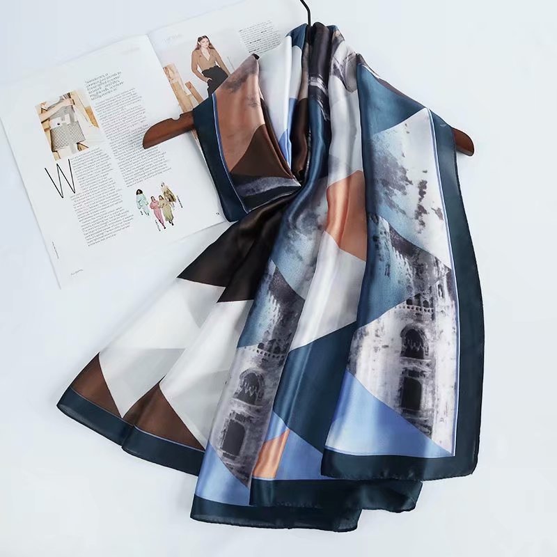 Women's Fashion Trend New Silk Satin Triangle Graffiti Polyester Scarf Specification drawing