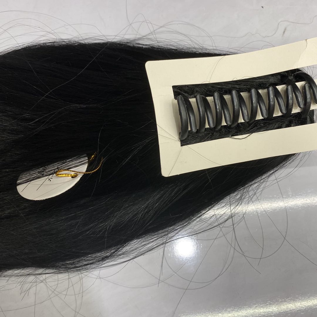 热销经典爆款简约气质黑色化纤长发直发马尾假发细节图