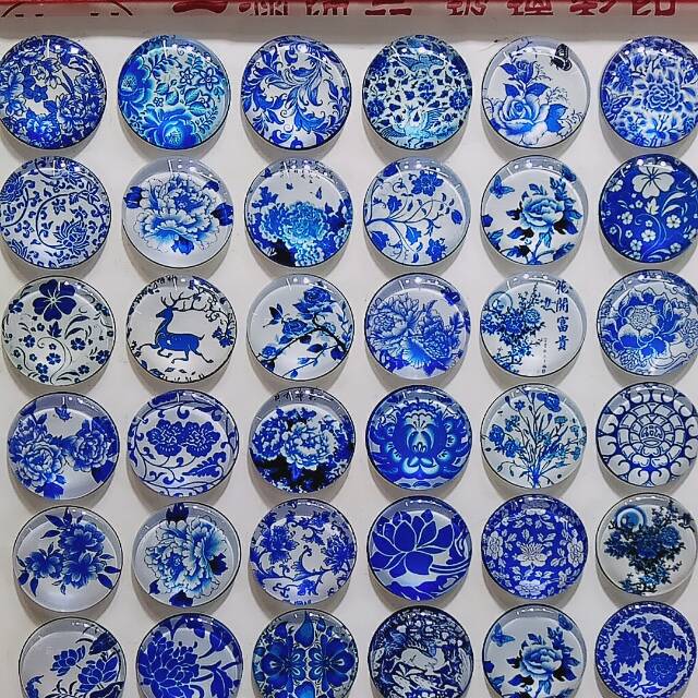 青花图案水晶吊坠耳坠手链配件