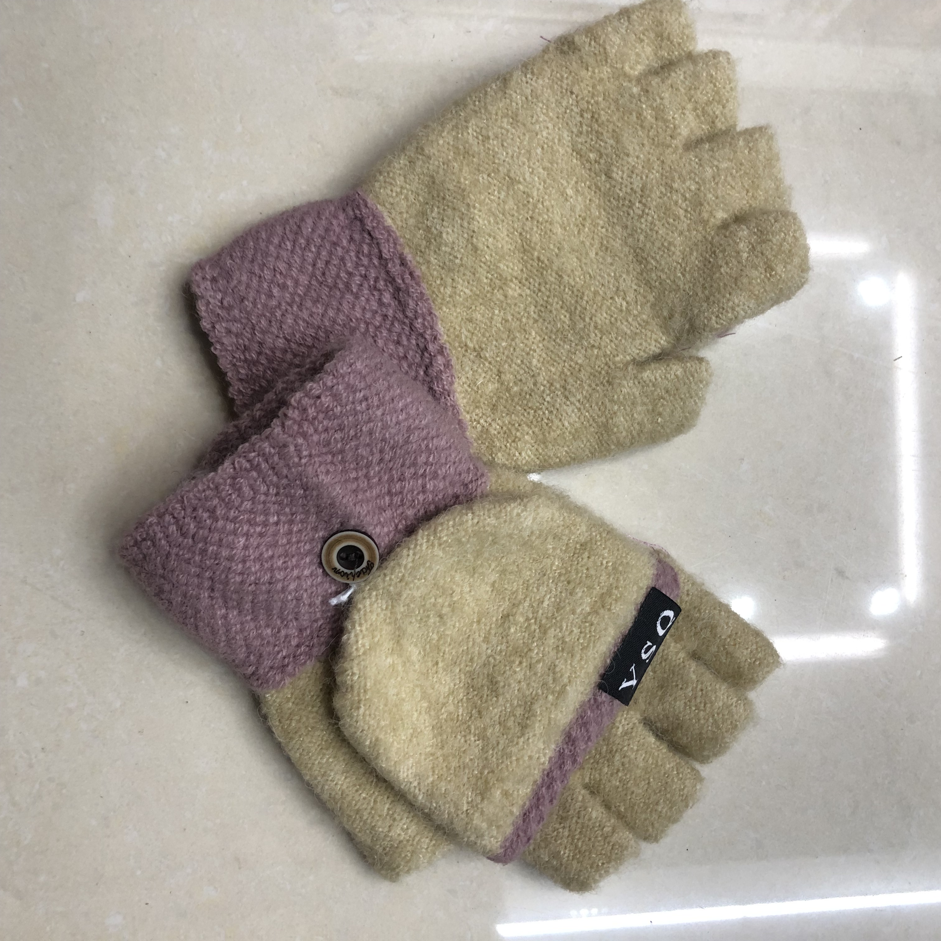Open mouth with velvet and thickened student gloves Ladies warm half fingertip gloves thumbnail