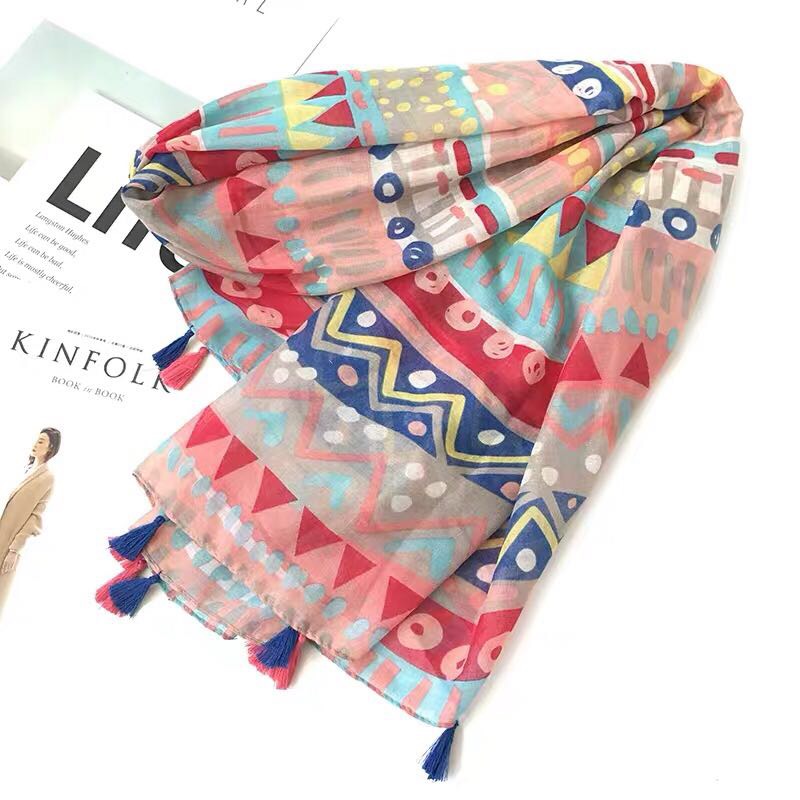 Ethnic Wind Cotton Hemp Gauze Scarf Thin Cashew Flower Beach Towel Sunscreen Shawl